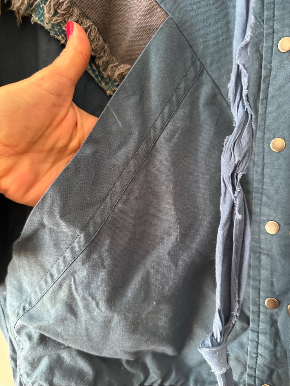 GreyAnt Women's Blue Fringe Trim Bomber Jacket - Picture 6 of 8